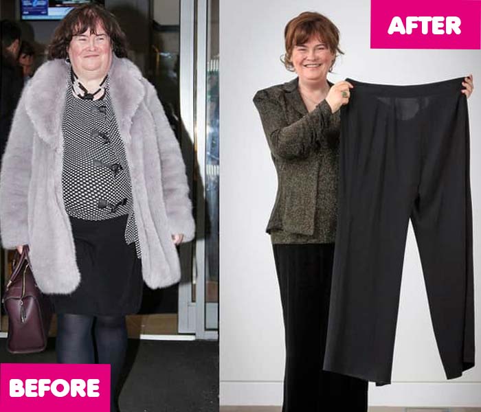 Susan Boyle weight loss, then and now, 2017, 2018, celebrity transformation, before and after, fat thin